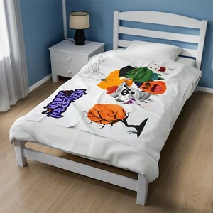 Happy Halloween Spooky Velveteen Blanket, Fleece Throw Pumpkin Blanket 50X60" - Picture 1 of 9