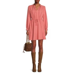 Time and Tru Abito contadino donna manica lunga, camelia rosa, grande 12-14 - Foto 1 di 5