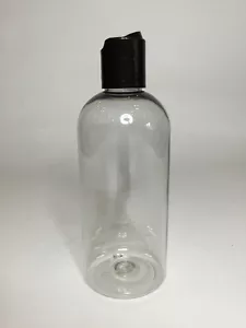 Leere 250 ml PET Kunststoff klare Boston Flaschen und schwarzer Scheibendeckel *BELIEBIGE MENGE* - Bild 1 von 4