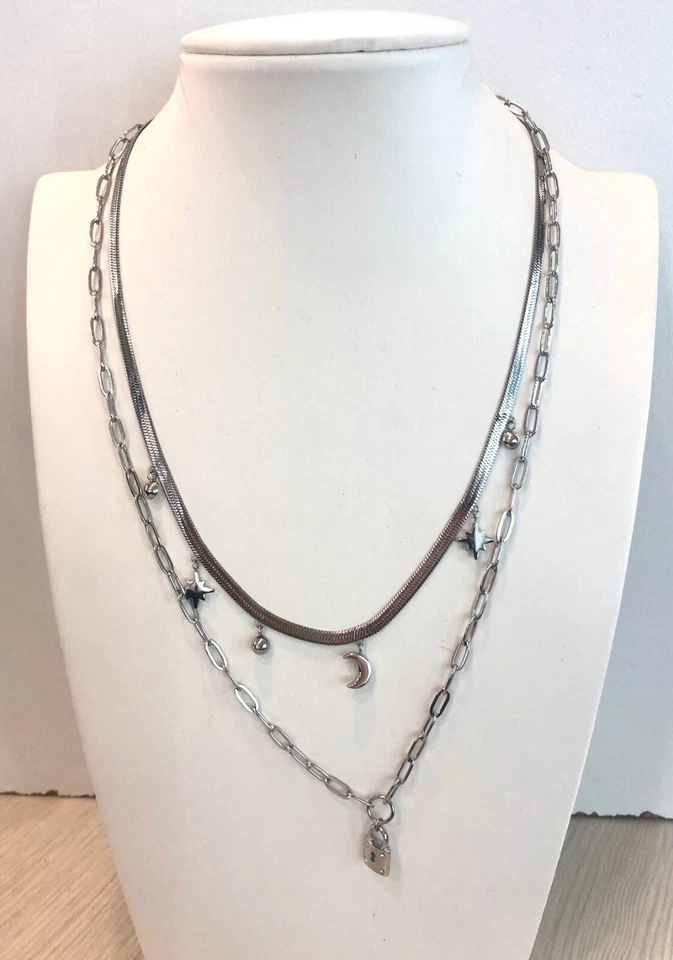 Girocollo Doppio BROSWAY Ciondoli pendenti donna Luna Stelle Lucchetto Zirconi - Immagine 1 di 4