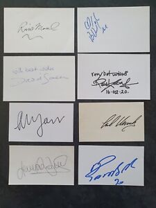 UNKNOWN - 8 Signed White Cards - MUSIC/TV/SPORT