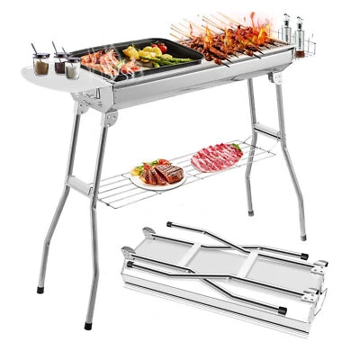 BBQ Charcoal Folding BBQ Camping Shashlik Grill Barbecue Portable Stainless Steel - Image 1 of 4