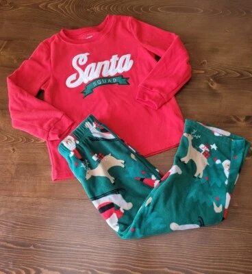 Pijama de Natal Carter's Fleece 2 peças Papai Noel Squad novo sem etiquetas tamanho 5 - Imagem 1 de 4