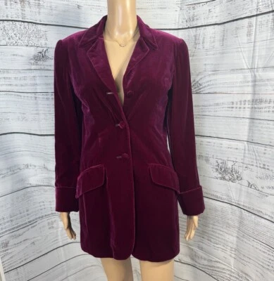 VTG 90s Liz Claiborne Studio Burgundy Blazer Silk Blend Jacket Sz 2 Velvet Lined - Image 1 of 4