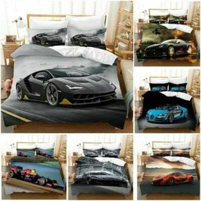 Ensemble de literie housse de couette 2/3 pièces voitures de course avec taie d'oreiller simple DoubleN - Photo 1/4