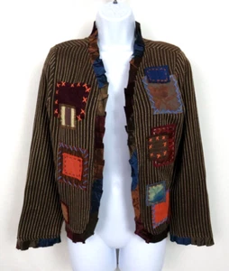 VTG 1990s 2000s SHARON ANTHONY BY CRYSTAL STRIPED PATCHWORK JACKET SIZE MEDIUM - Picture 1 of 19