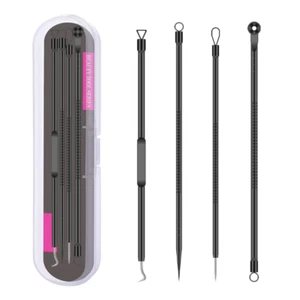 Blackhead Remover Pimple Popper Tool Kit 4 Pcs Black Acne Comedone Zit Blackhead - Picture 1 of 12