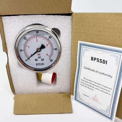 BPSSDI 0-60 Psi Pressure Gauge, Glycerin Filled, Water 0-60psi（includes tape）
