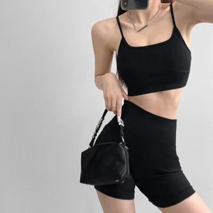 Fashion Sexy Casual Slim Fit Solid Color Vest Shorts Yoga Sports Suit For Wo _yi - Picture 1 of 13