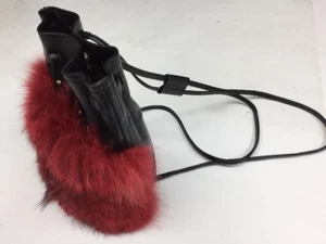 GENUINE BLACK LEATHER RED RACCOON  FUR HANDBAG BACKPACK - Picture 1 of 5