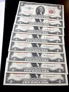 1953 - A $ 2 US-Noten *aufeinanderfolgende Seriennummern * (Menge 8) UNC - Bild 1 von 4