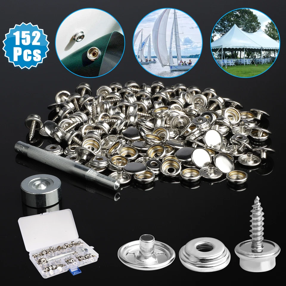 152Pcs Snap Fastener Boat Canvas Marine Screw Press Stud Cover Button Tool Kit - Image 1 of 4