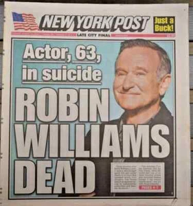 Robin Williams Dead Tribute New York Post 8/12/2014 👍 - Picture 1 of 1