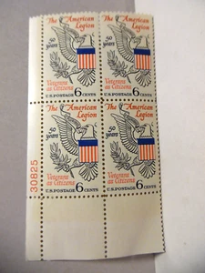 SCOTT STAMP # 1369 AMERICAN LEGION 6 CENT PLATE BLOCK - MNH - Picture 1 of 1