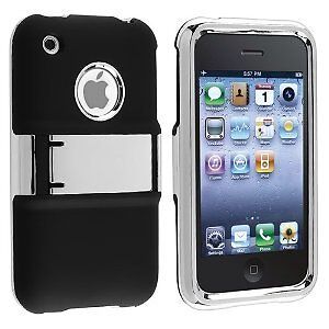Deluxe Rubberized Hard Case with Chrome Stand for iPhone 3G / 3GS - Black