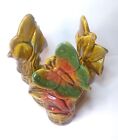 vintage Glazed Pottery 3D orange, green butterfly tea light candle holder 3.5"