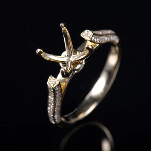 Anillo de diamantes naturales de oro amarillo de 14 quilates semi montaje redondo banda de 8,0 mm 3 líneas Daimonds - Imagen 1 de 6