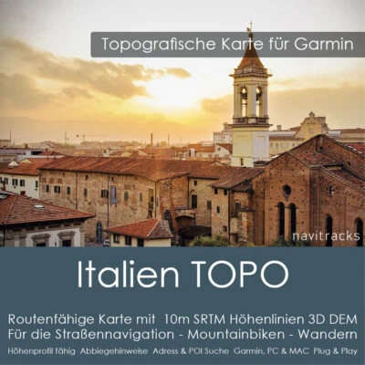 Italien Topo Karte 10m Höhenlinien 4GB microSD für Garmin Navi, PC & MAC - Bild 1 von 4