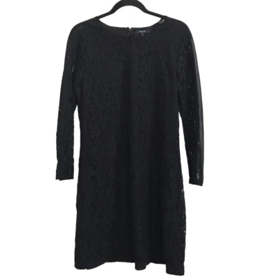Vestido para mujer MADEWELL negro manga larga encaje cambio cuello redondo talla 2 Foto 1 de 4