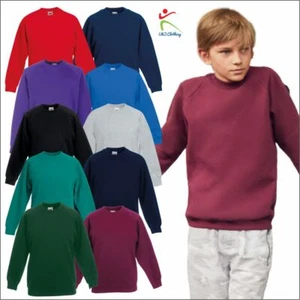 Fruit of the Loom Childrens Classic Raglan Sweatshirt Kids Round Neck School TOP - Picture 1 of 45