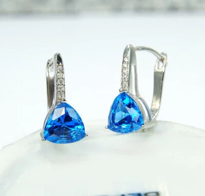  DamenanOhrringer  anspruchsvolle Ohrringer Sterling Silber 925 blaue Topas - Bild 1 von 3