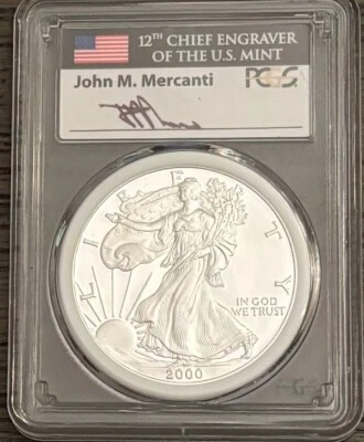 2000-P Proof Silver Eagle PCGS PR70 DCAM John Mercanti Mint Engraver Series - Image 1 of 2