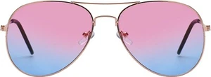 AVIATION SUNGLASSES COLORED PINK-BLUE LENS METAL GOLD FRAME SHADES 99% UVB - Picture 1 of 4