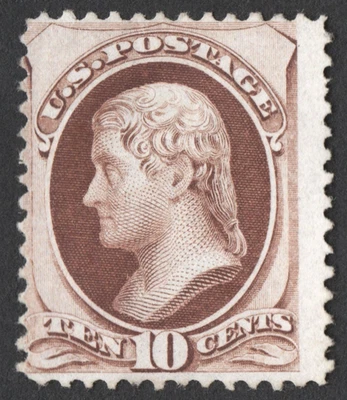 US Sc# 150 *COMO NUEVO SIN GOMA LH* { 10c JEFFERSON MARRÓN } "ESCASO DESDE 1870 CV$ 675,00 Foto 1 de 2