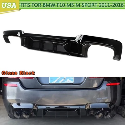 For BMW F10 535i M5 M Sport 2011-16 R Style Gloss Black Rear Bumper Diffuser Lip - Image 1 of 4