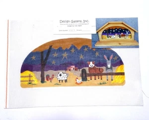 Hand-Painted Needlepoint Canvas Judy Dalvit Nighttime Farm Scene with Animals  - Picture 1 of 1