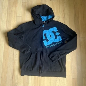Vintage Y2K DC Shoes Black Blue Logo Skater Full Zip Hoodie Sweater Men's Size M - Picture 1 of 8