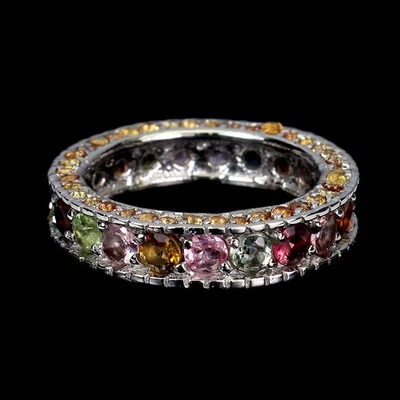 925 Sterling Silver Ring Oval Tourmaline Sapphire Natural Gemstone Jewelry Size  - Image 1 of 4