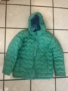 LL Bean Down Jacket Girls Large Green Puffer Outdoors Downtek Full ZIp - Picture 1 of 7