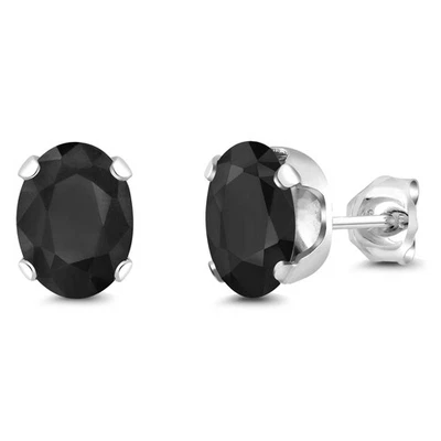 Aretes de 4 puntas de zafiro negro de 3,32 quilates para mujer y hombre | 925 de ley Foto 1 de 4