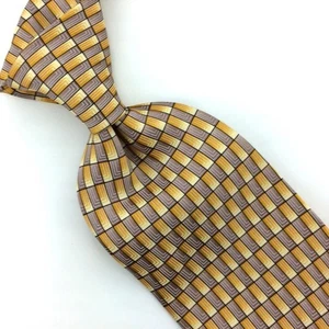 Lanvin Paris Italy Tie Gloss Yellow Gold Gray Checked Luxury Necktie Men Silk - Picture 1 of 7