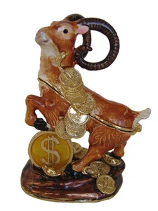 Bejeweled Sheep Statue Stepping on Money Sign - Year of the Sheep - Picture 1 of 1
