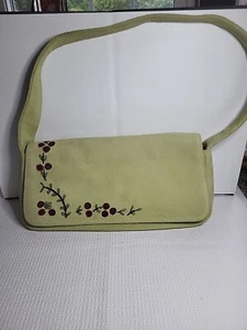 Hype Vintage Lime Green Suede Flap Purse / Embroidered Front - Picture 1 of 8