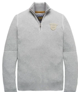 PME Legend Light Grey Half Zip Sweater Mens Designer Structured Knitwear Jumper - Picture 1 of 6