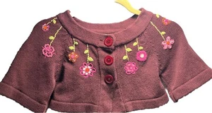 Maggie & Zoe L 6x Burgundy Cropped Sweater Embroidered Flowers Girls Sweater - Picture 1 of 6