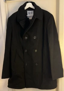 US Navy Pea Coat Mens 46 XL Black Wool Peacoat Military Insulated Anchor Button - Picture 1 of 24