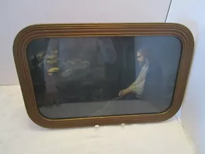 Antique Print Jesus Garden On Mount Olive Art Deco Wood Frame Religious 22.5” w - Picture 1 of 12