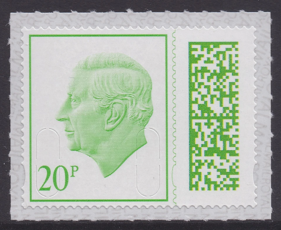GB King Charles III Definitive Light Green 20p M23L single MNH 2023 - Image 1 of 1