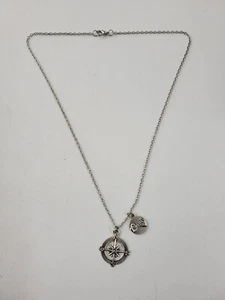 Vintage Silver-tone Pendant Necklace. Compass And Pinky Promise. Unbranded - Picture 1 of 8