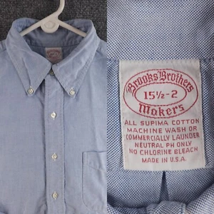 VTG Brooks Brothers Makers Oxford Blue 15.5 32 Button Up Shirt USA Supima 90s - Picture 1 of 24