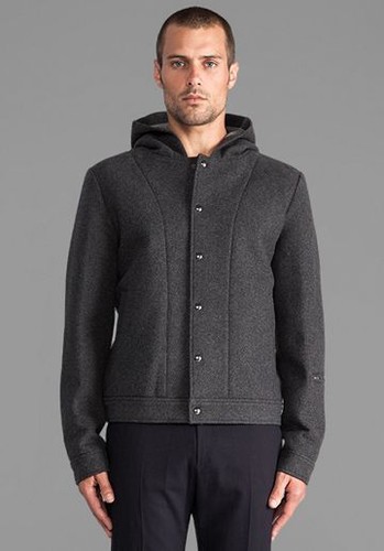 ️ Giacca con cappuccio autentica T di ALEXANDER WANG Miscela LANA IN NEOPRENE INCOLLATA L