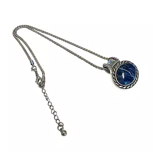ROMAN & SUNSTONE RMN Pendant Necklace Silver Tone Blue Marbled Vintage - Picture 1 of 10