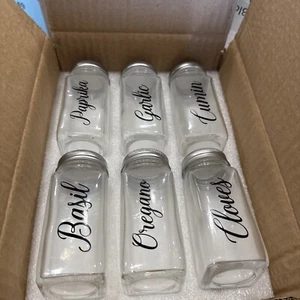 12 Pack Spice Jars Square Bottle With Lids And Text - Picture 1 of 3