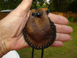 Native American Deerskin Leather Medicine Bag, Buckskin Necklace Pouch, 3" - Picture 1 of 11