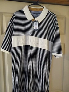 Tommy Hilfiger Navy Striped Polo Shirt XXXL Slim Fit New with Tag - Picture 1 of 2
