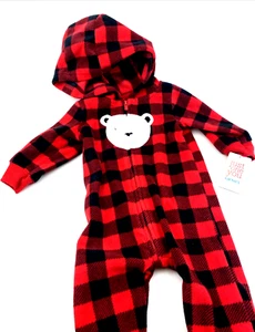 Baby Pajamas Sleepwear Size 6m Bear Zipper Hooded One Piece Boys Girls - Picture 1 of 7